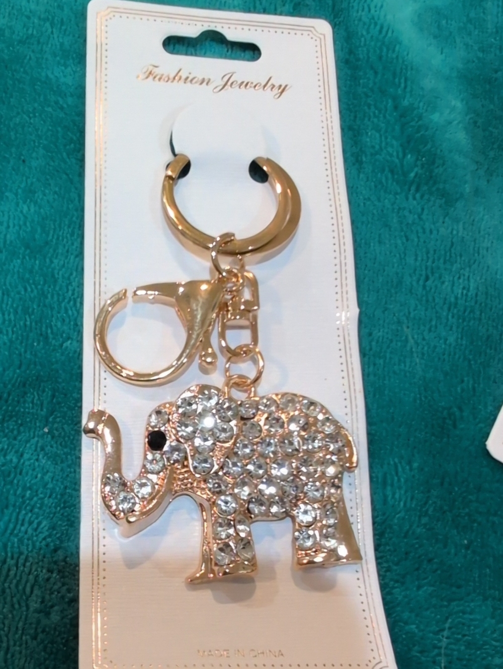 Gold Crystal Elephant Keychain